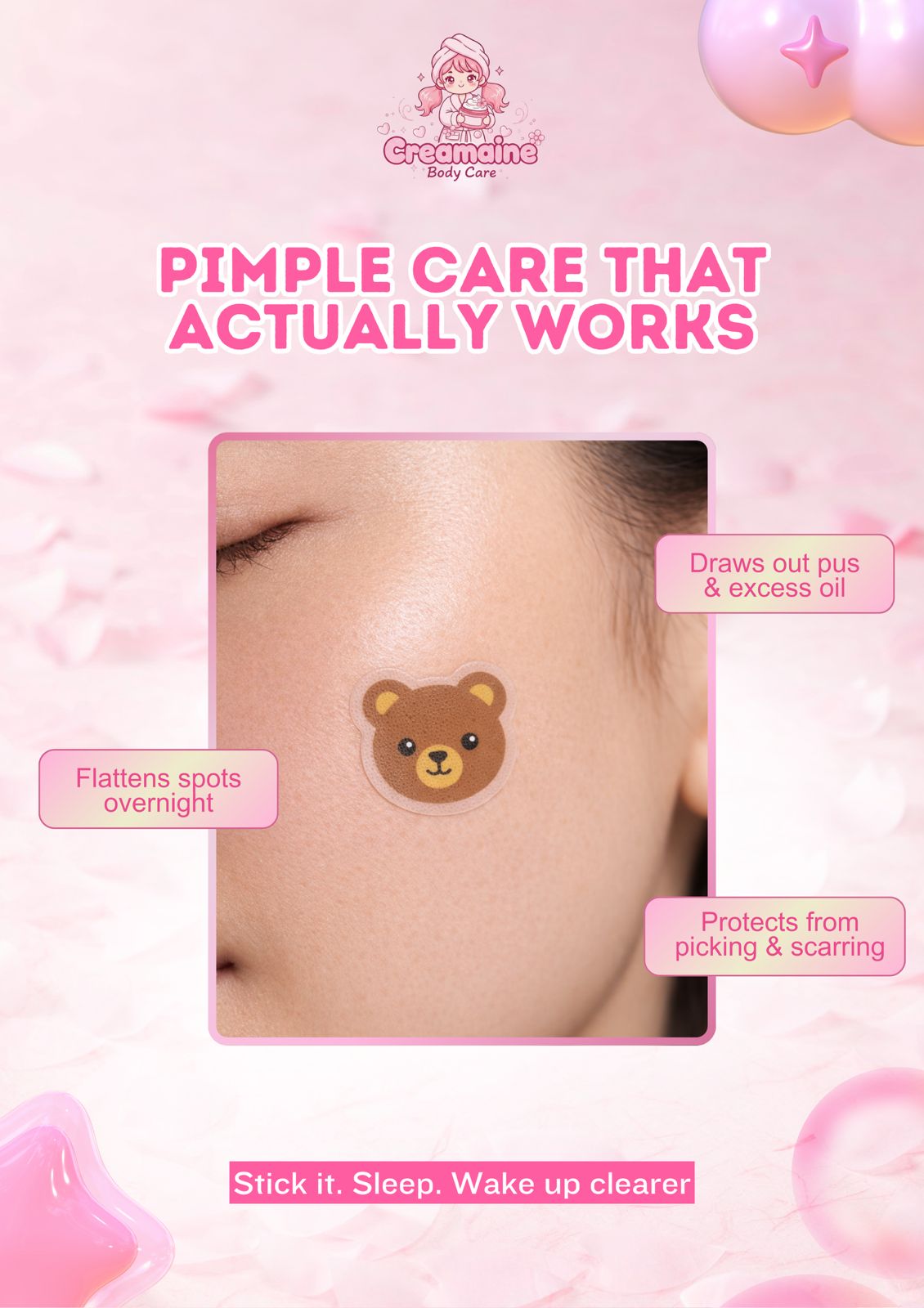 Creamaine Hydrocolloid Blemish Patches for Overnight Healing – Infused with Tea Tree & Marigold – 48 Variety Shapes