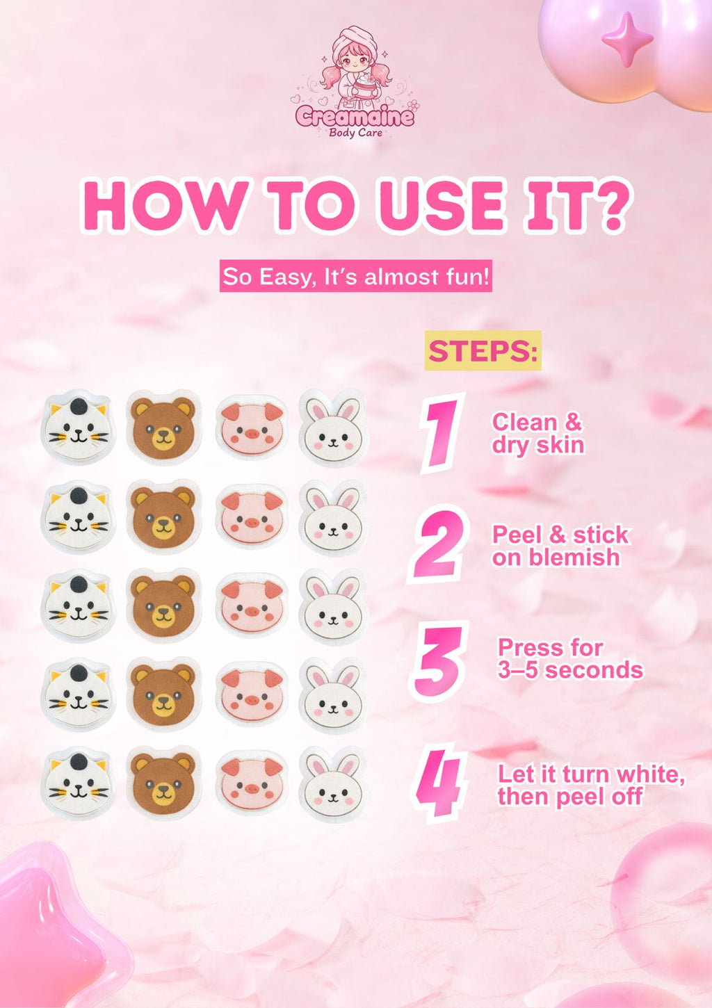 Creamaine Hydrocolloid Blemish Patches for Overnight Healing – Infused with Tea Tree & Marigold – 48 Variety Shapes